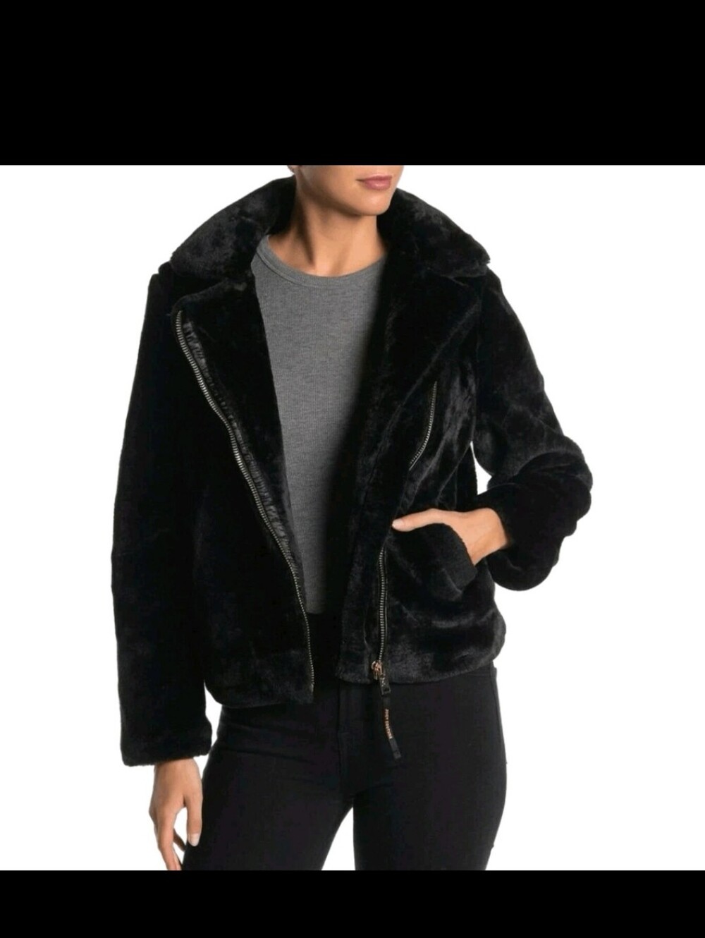 Juicy Couture Faux Fur Moto Jacket Designer Luxury Winter Plush Cozy Warm #121
